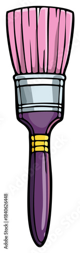 Painting brush with pink bristles and purple handle for artistic creation.