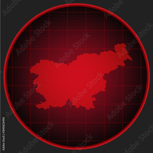 Vector map of Slovenia on the radar screen