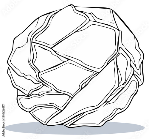 Abstract geometric sphere made of stone fragments line art illustration