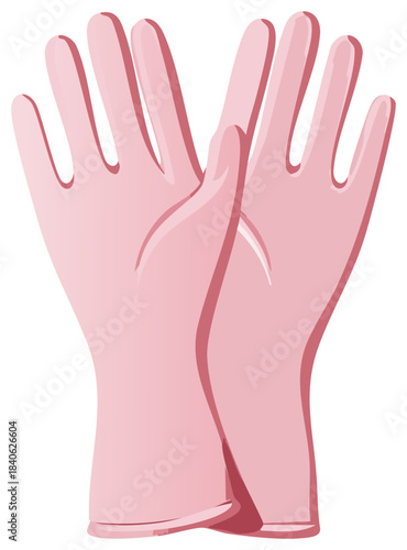 Pair of pink protective gloves, safety equipment, chemical or medical protection, hygiene and cleanliness tools.