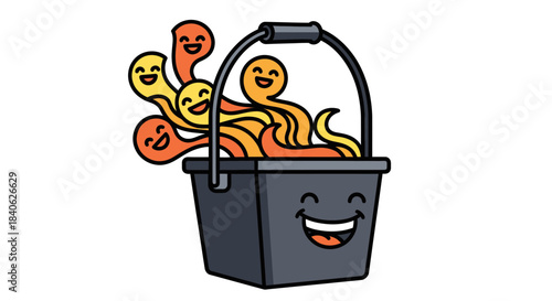 Cheerful Container Overflowing With Playful, Happy, Animated, Colourful Smiling Creatures