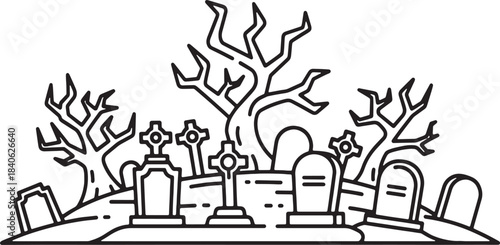 Halloween graveyard pumpkin jack o lantern bat scary tree grave icon logo vector silhouette symbol sign bold line art spooky holiday carving graphic design