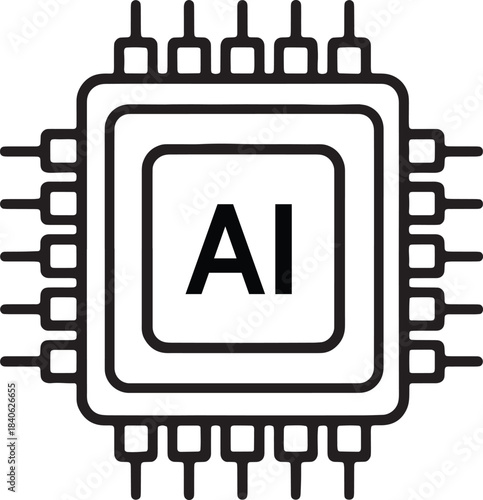 computer chip icon processor tech vector AI Microchip technology icon vector clean bold line art electronic hardware processor symbol design for digital super computer resources