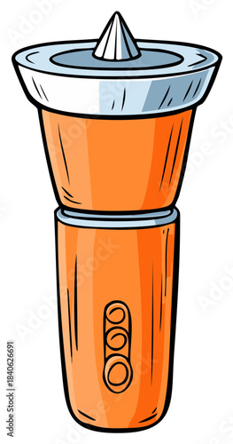 Cartoon illustration of an orange portable electric citrus squeezer