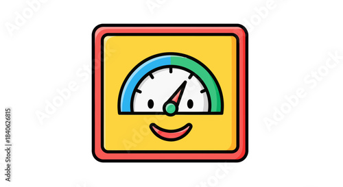Cheerful Gauge Icon: Showcasing Speed and Performance in a Colorful, Fun Design