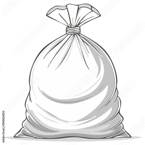 Filled sack illustration graphic, tied up, white filled sack in drawing style