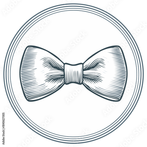 Vintage Bow Tie Illustration Emblem Circle Hand Drawn Line Art
