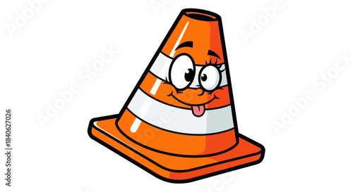 Cheerful Orange Traffic Cone with Emoticon Facade Displaying a Playful Nature