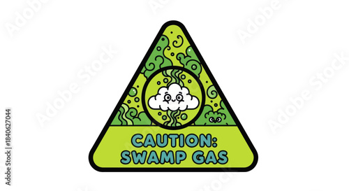 Cartoonish Swamp Gas Warning Sign Emitting Pungent Vapors Depicting Hazardous Regions