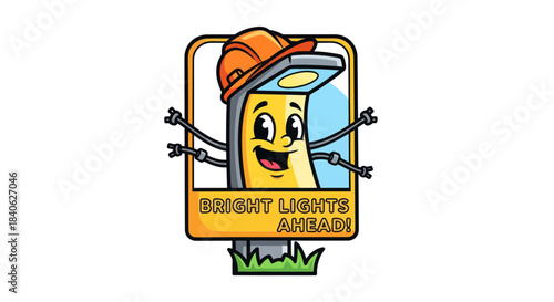 Cartoonish Street Lamp With A Hard Hat Announces Bright Lights Ahead For All