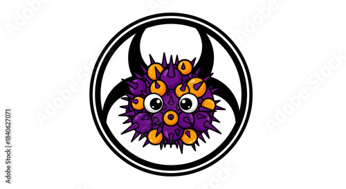 Cartoonish Virus Symbol Within Biohazard Circle, A Cute Yet Alarmingly Curious Design