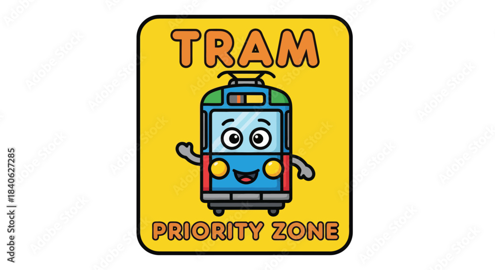 Fototapeta premium Cheerful Tram Car Icon Signifying Priority Area Symbolizing Public Transport and Travel