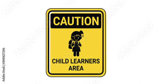 Caution Sign Indicating Child Learners Presence Near, Illustrated For Awareness Purposes