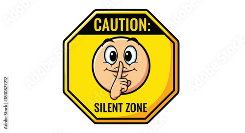 Caution: Silent Zone Sign Illustrating A Smiley Face Indicating Quietness And Peace