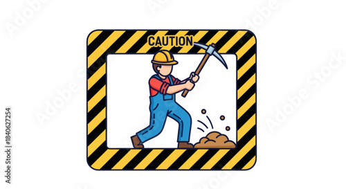 Cautionary Sign Depicting Construction Worker Utilizing Tool For Excavation Endeavors