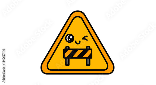 Charming Animated Roadblock Symbol Illustrating Playful Warning and Cute Construction Concept