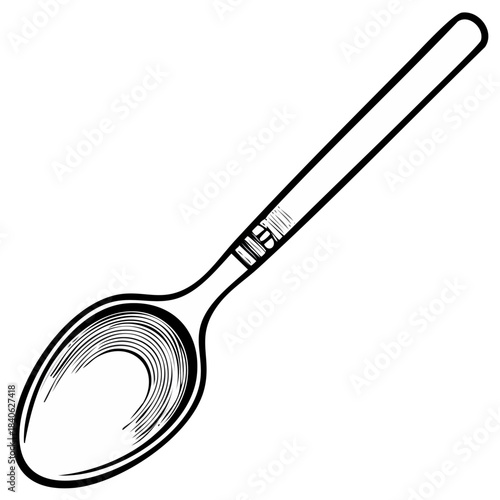 Sketch of a Spoon Cutlery Utensil Line Art Illustration Hand Drawn Kitchenware Black and White