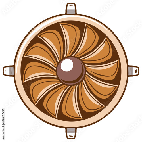 Cartoon Jet Engine Turbine with Fan Blades and a Center Hub Illustration on a White Backdrop