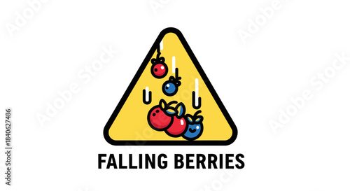 Charming Berry Fall Symbol: A Delightful Graphic with Playful Fruit and Yellow Triangle