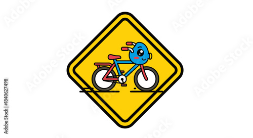 Charming Bicycle Sign Illustration Featuring A Friendly Face And Playful Design