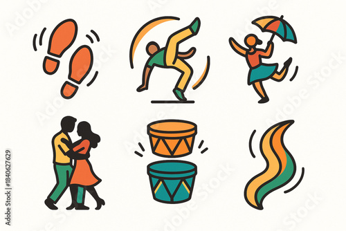 Brazilian dance vector icon set with samba capoeira forró frevo maracatu and lambada