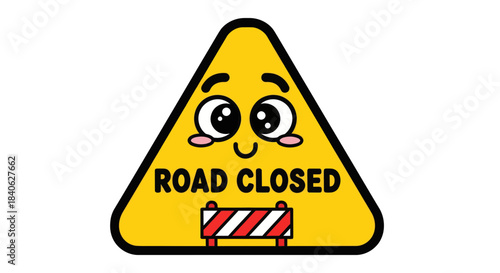 Charming Road Closed Sign With Playful Emoticon and Barrier Illustration