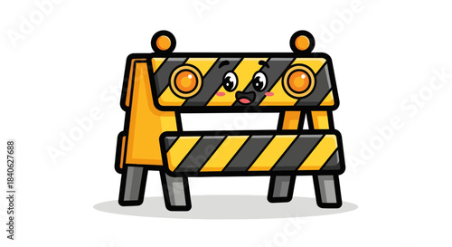 Charming Roadblock Cartoon Character: Safe Passage and Lively Construction Symbol