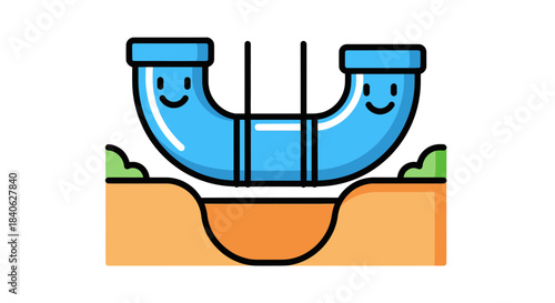 Cheerful Blue Piping Section Over Simplified Earth Illustration in Vector Style