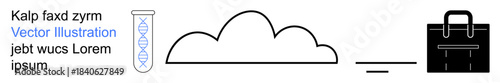 Science, cloud solutions, data management, business tools, professional communication, innovation. DNA test tube, cloud icon and briefcase symbol. Science and cloud solutions conceptual theme