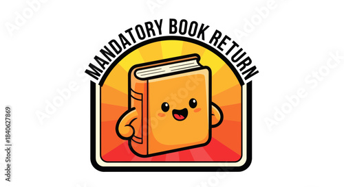 Cheerful Book Mascot Announces Mandatory Book Return Message for School or Library