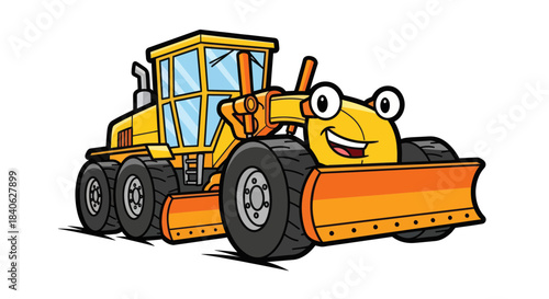 Cheerful Bulldozer Depiction, Smiling And Ready For Any Road Construction Assignment