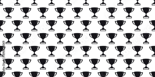 Vector pattern of repeating trophies in black and white, symbolizing achievement and victory