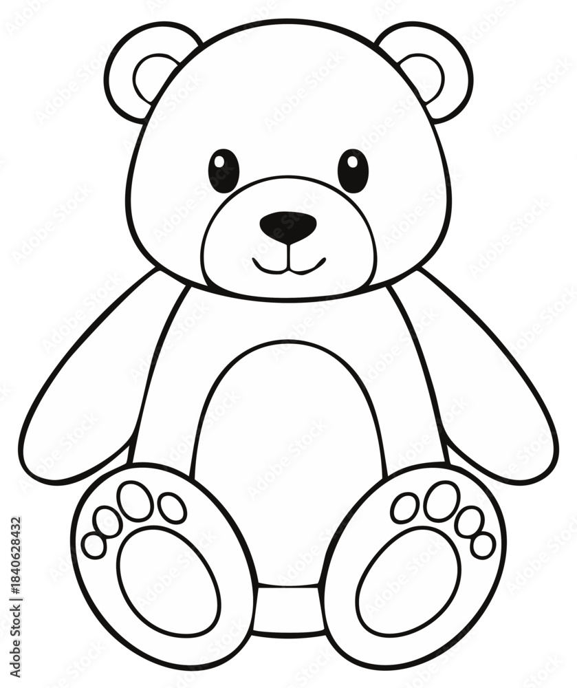 Obraz premium Bear Illustration Black and White Simple Line Drawing Cute Cartoon Teddy Bear for Coloring or Learning