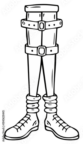 Whimsical character illustration featuring skinny legs in laced boots and buckles