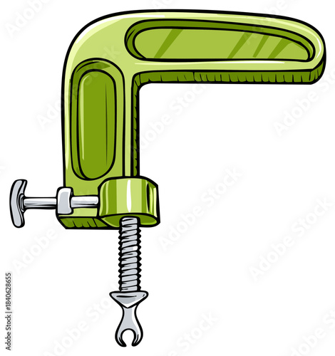 Bright green C-clamp illustration, a robust hand tool designed for securely clamping materials in various workshops