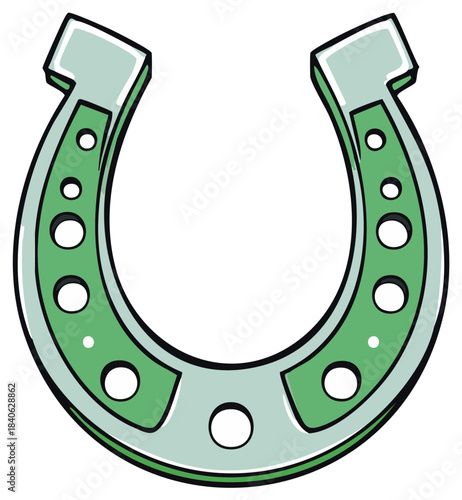 Green horseshoe cartoon illustration good luck charm symbol of fortune