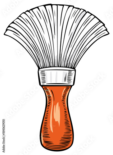 Shaving brush with orange handle drawing for beauty grooming illustration