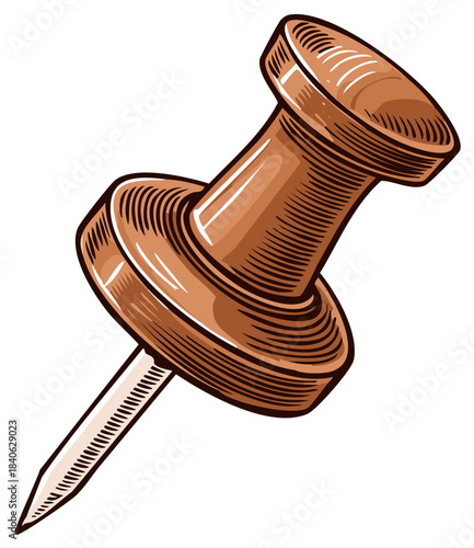 Copper Pushpin Illustration with Wooden Texture Style