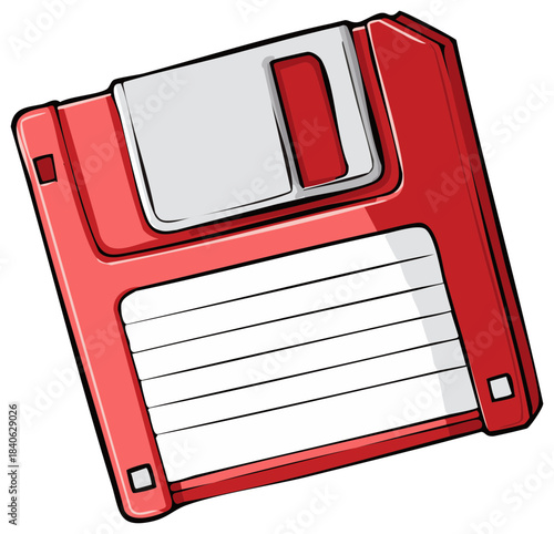 Red Floppy Disk Illustration Graphic Depicting Outdated Technology Data Storage Media for Computer Systems