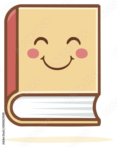 Charming cartoon book with smile and rosy cheeks perfect for children's illustrations or back to school designs