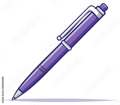 Simple cartoon purple ballpoint pen isolated vector illustration