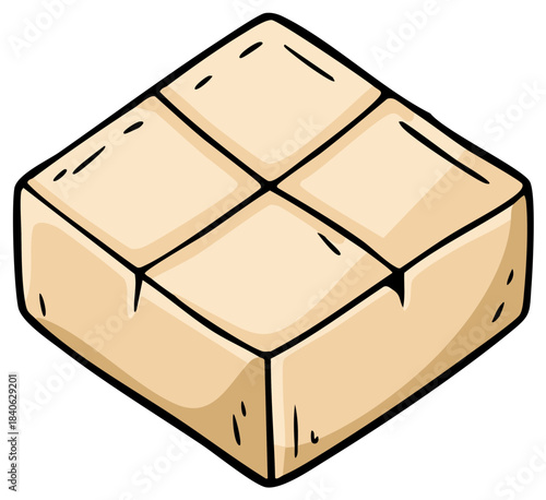 Hand Drawn Cubic Sugar Cube Divided into Four Squares