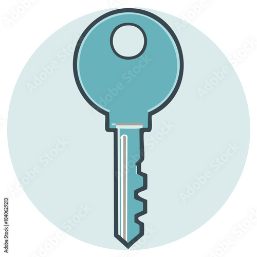 Simple conceptual illustration of a light blue key with a dark outline and a light gray accent on a light blue circular background.