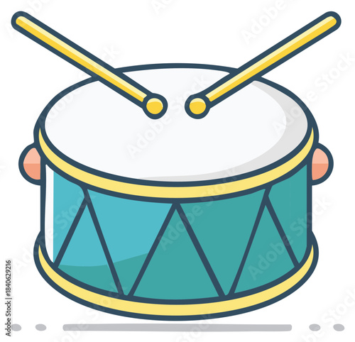 Colorful cartoon style illustration of a drum with drumsticks