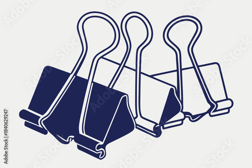 Black metal binder clip and paper clip isolated on white background, essential office supply for attaching documents