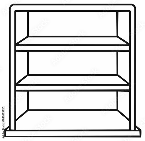 Three tier empty shelving unit outline simple line art icon illustration
