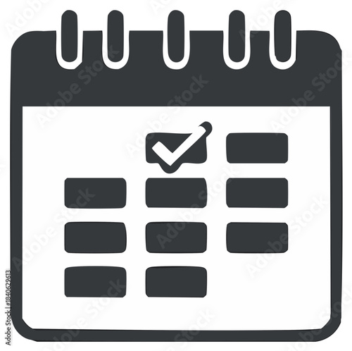 Graphic Calendar Icon with Checkmark Representing Deadline Appointments and Schedule