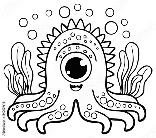 Cute one-eyed monster character illustration for coloring book or design projects