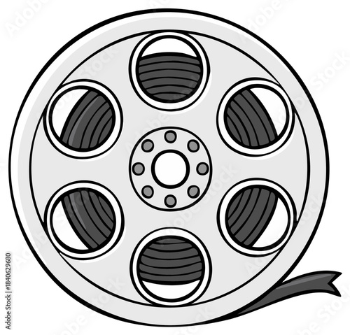 Classic film reel illustration for vintage movie production and cinematic entertainment