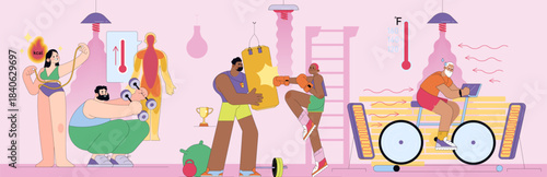 Fitness Activities Vector Illustration with Diverse Exercises